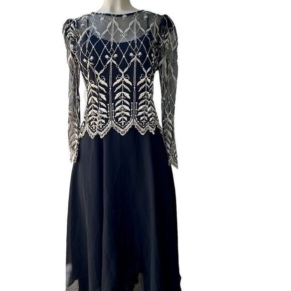 Cachet by Bari Protas Vintage Size Small Black Maxi Dress Lovely Gold Embroidery - Picture 1 of 13